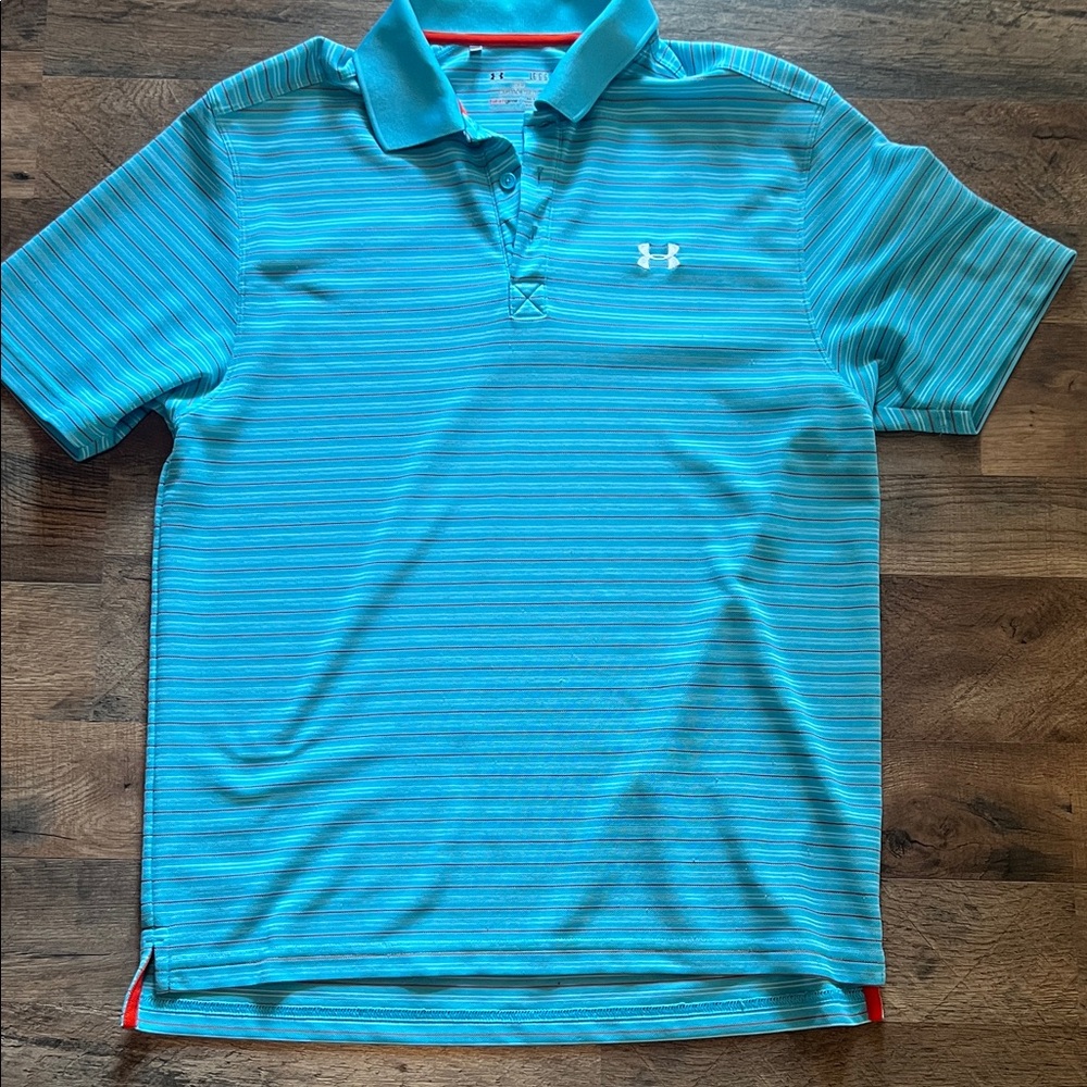 Under Armour Heat Gear Turquoise Striped Polo Shirt